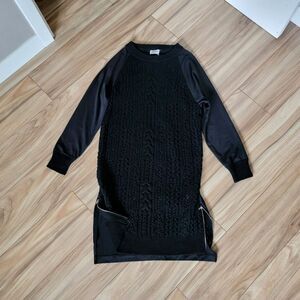 DKNY Sporty Cableknit Fleece Crewneck Sweater Dress in Black